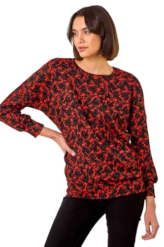 Roman Blouson Top for Women UK Ladies Drop Shoulder Long Sleeve Jersey Stretchy Oversized Casual Office Jumper Soft Everyday Sweater Lounge Sweatshirt Blouses - Orange Noir - Size 12