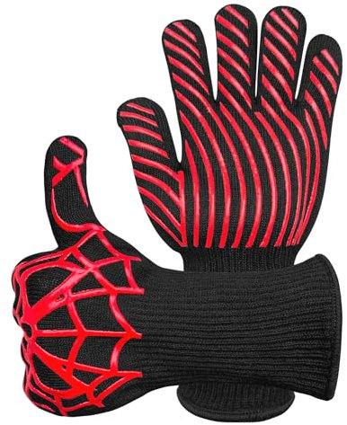 Newding Guantes para barbacoa, resistentes al calor extremo a 800.0 °C, para asar, cocinar, hornear, chimenea, soldadura, estufa, caldera, estufa de leña, fogata, leña