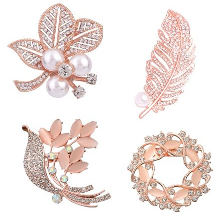SSyang Broche Bowknot Broche Perle Bowknot Artificielle,4 pcs Broche Bowknot Vintage pour Femmes Broche de fixation de vêtements,pour la Fixation de Pull,Châles et Robes,pour Les Filles (Or Rose)