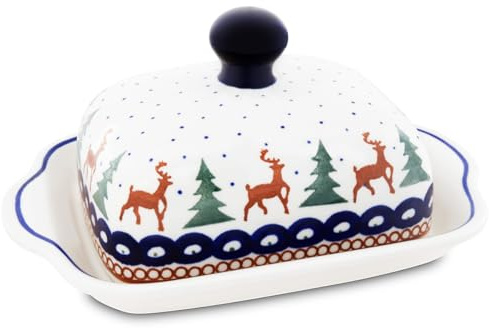 Bunzlauer Keramik Butterdose Butterglocke Butterbehälter rechteckig für 250g (1 Stück Butter) 20x10,5x10,5 cm verschiedene Muster (Dekor 149, 250 g)