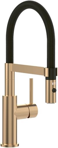 Villeroy & Boch Steel Expert Compact Robinet de cuisine, haute pression, robinet de cuisine avec fonction inverseur et bec pivotant, robinet d'évier à économie d'eau, hauteur de bec 143mm, or-noir