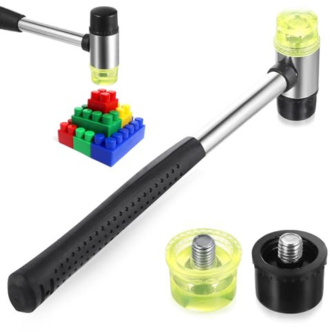 Martello Gomma Piccolo, 25mm Martello di Gomma a Doppia Testa con Impugnatura in Gommas Antiscivolo Strumenti per Pelle, Legno, Plastica, Gioielli, Artigianato Fai Da Te, con 4 Teste di Ricambio