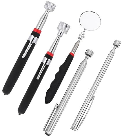 DIYEAH Magnet Teleskopwerkzeug 5 Stück Magnetheber für Autoreparatur Schwenkbarer Inspektionsspiegel Teleskop Magnetstabsatz zum Auffinden von Metallteilen