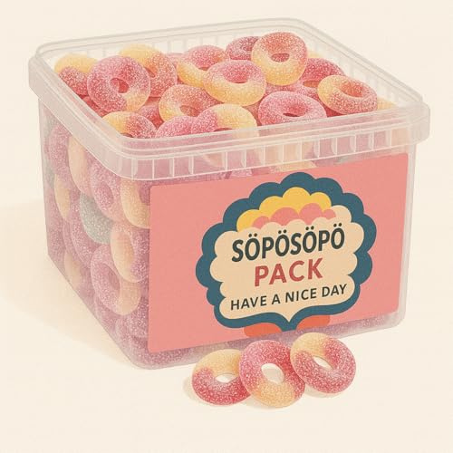 SÖPÖSÖPÖ Skandinavisches Leckerei-Paket – Tutti Frutti Ringe – 1,7kg Nordische Süßigkeiten-Tüte – Fruchtige Vegane Gummis – Kiwi, Melone, Apfel, Erdbeere & Lakritze soposopo pack