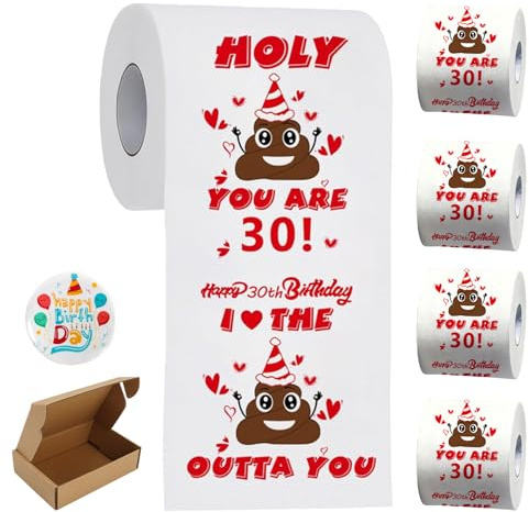 Lustige Toilettenpapierrollen zum 30. Geburtstag, Geschenke zum 30. Geburtstag, für Damen und Herren, fröhlicher Streich-Toilettenpapier, 30. Geburtstag, Dekoration, Partyzubehör, 3 Schichten, 4 Stück
