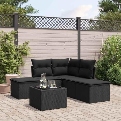 QJBSAVVA Gartenmöbel Set 6-TLG. Schwarz Poly Rattan Couchgarnitur 55x62x69 cm Modernes Design Robust & Langlebig für Garten Terrasse Balkon