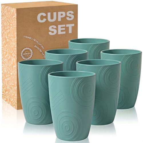 Wrova Reusable Plastic Cups Set of 6-450 ML Unbreakable Drinking Glasses | Dishwasher & Microwave Safe Tumbler Cup, Ideal Plastic Cups for Tea, Coffee - DarkGreen