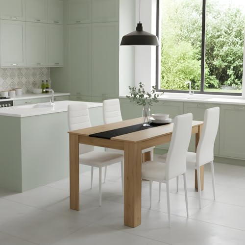 GOKHOMX Essgruppe Esstisch mit 4 Stühlen Set, 110 x 70 x 75 cm Rechteckiger Esszimmertisch und 4 Kunstleder Stühlen, Tisch und Stühle Set für Küche Esszimmer Wohnzimmer Büro (Eiche + Weiß)