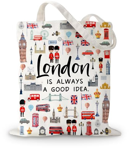London Geschenk, London Tasche, Stoffbeutel Bedruckt, Doppelseitig Bedruckte Canvas Tasche, London Geschenk Tote Bag, Souvenir from London Einkaufstasche, Shopping Bag Für Damen Männer, 40×35cm