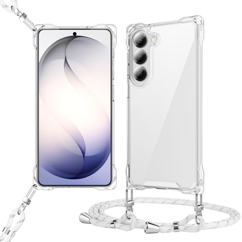 Handyhülle für Samsung Galaxy S23 Hülle mit Band,Case Transparent mit Abnehmbar Handy Kette Zum Umhängen,Samsung S23 hülle mit Kameraschutz TPU+PC Stoßfest Cover,Silber