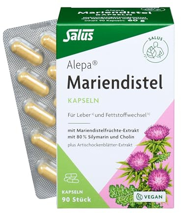 Salus Alepa Mariendistel Kapseln 1x 90 Stück | Nahrungsergänzung mit Mariendistel, Cholin & Artischocke für Leberfunktion (a) & Fettstoffwechsel (b), vegan, für unterwegs