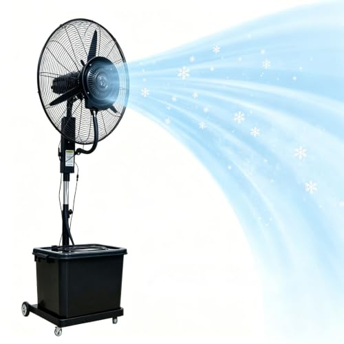 Lsoiup Ventilatore da Esterno con Nebulizzatore | Raffreddatore ad Acqua con Ventilatore, Altezza Variabile, Oscillazione 90°, 3 Velocità, per Esterno, Ufficio, Barbecue
