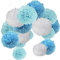 15er Set Pompoms Deko Bunt Seidenpapier Pompons für Hochzeit, Geburtstag, Party Blau Flach Blau Weiß