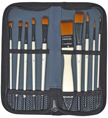 10 Assorted Synthetic Paint Brushes in Zip Wallet