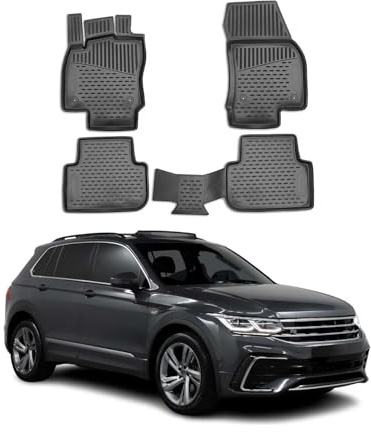 OMAC Fußmatten für VW Tiguan 2007-2016 TPE 4X Schwarz | Gummimatten, Automatten, Allwetter, fahrzeugspezifisches Produkt, Antirutsch, 3D-Passform, wasserdicht