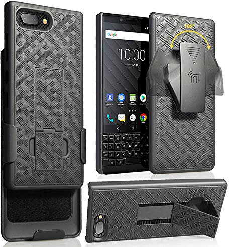 Schutzhülle mit Clip für BlackBerry KEY2, Nakedcellphone Schwarz mit Ständer und Ratsche, für BlackBerry KEY2 Phone, Key 2 (BBF100-1, BBF100-6)
