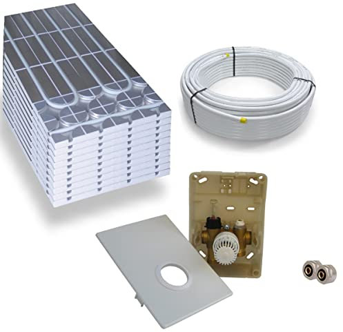 Warmwasser Trockenestrich Fußbodenheizung HoWaTech DRY Komplett Set 5/10m² Dämmplatte 30mm EPS WLG 035 DEO und Regelbox SI-RTL, Heizfläche:5.00m²