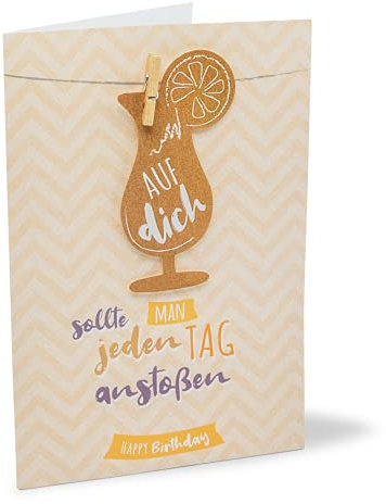 KE - Exklusive Geburtstagskarten mit echten Holzklammern, 17,0 x 11,5 cm, inklusive Umschlag, coole und einzigartige Designs - Motiv: Cocktail