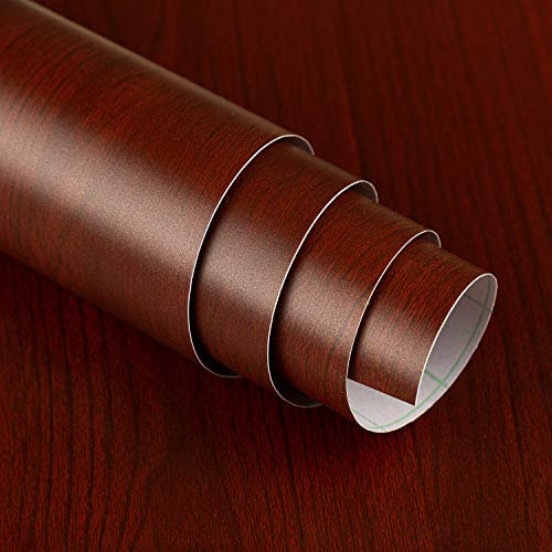 JSEVEM 40CM×3M Cherry Wood Wallpaper Peel and Stick Waterproof Red Brown Wood Grain Contact Paper Vinyl Wrap Waterproof Self Adhesive Furniture Stickers for Kitchen Cabinets Table Countertops Cupboard