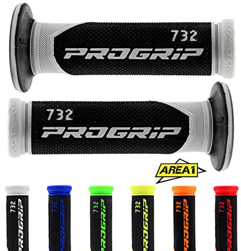 Progrip 732 Motorrad Motorroller Lenkergriffe Griffe Griffgummi 2Stück 1x22mm + 1x24-25mm 7/8 1Zoll, inkl. Area1 Sticker, Grau, Kompatibel mit KSR