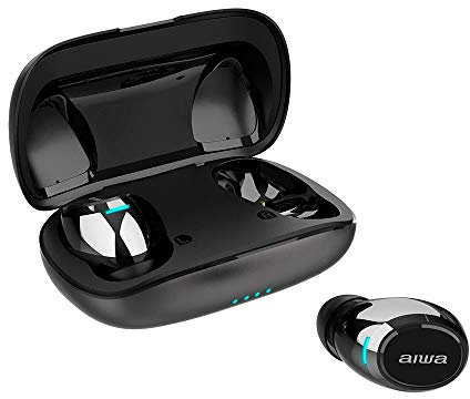 Aiwa EBTW-850 Gravity: Auriculares Bluetooth Qualcomm APT-X Deep Bass, Cancelación de Ruido, Resistentes al Agua, conexión automática, Asistente de Voz. Color: Negro