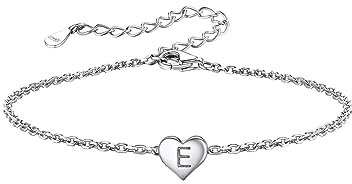 Damen Armbänd mit Buchstaben E Anhänger S925 Silber Mini Kleine Initial Herz Anhänger Damen Fußkettchen mit Buchstaben Anhänger für Mädchen