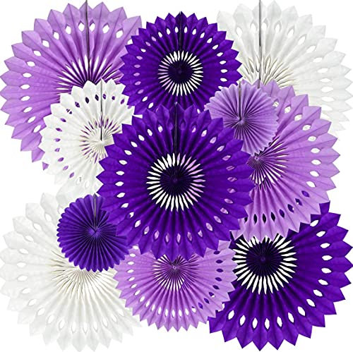 TONIFUL Lavender Purple White Hanging Tissue Paper Flowers Paper Chrysanth Flowers DIY Crafting for Wedding Birthday Baby Shower Backdrop Nursery Wall Party Decoration（12 Packs） …
