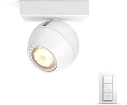 Philips Hue White Ambiance Buckram Spot 1 flg. weiß 250lm inkl. Dimmschalter, dimmbar, alle Weißschattierungen, steuerbar via App, kompatibel mit Amazon Alexa (Echo, Echo Dot)