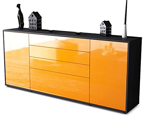 Stil.Zeit Kommode Sideboard, Allard, Korpus anthrazit matt, Front Hochglanz Design Mandarine, (180x79x35cm), Push to Open Technik & Leichtlaufschienen
