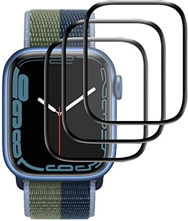 [3 Unidades] Protector de Pantalla para Apple Watch Series 9/8/7 45mm, [Alta Definición] [Anti-Arañazos] Cristal TPU Templado, Negro