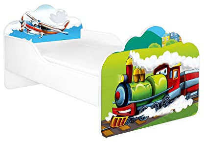 AS-TOR Kinderbett Jugendbett Pola 70x140 mit Matratze - Bett Schlafzimmer - Kindermöbel - Kinderbetten für Mädchen und Junge - Hochwertige Möbelplatte - Solide und Sicher - Zug