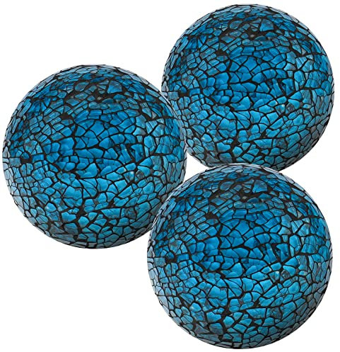 Kepfire Runden Glas 3 Stück /8cm Mosaikkugeln Spiegelglaskugel Knistern Kugeln Schalen Kernstück Gruppe Dekorativ - Blau