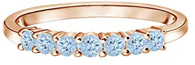 MOONEYE Halbes Ewigkeitsband 2 mm runder blauer Aquamarin-Edelstein 925er Sterlingsilber-Ring mit sieben Steinen (Roségold Vermeil, 24)