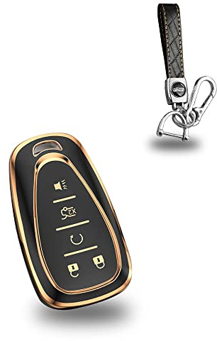 KUNIO Autoschlüssel Hülle Cover Passt für Chevrolet Malibu Camaro Cruze Spark Equinox Sonic Volt Bolt 2016-2019 TPU Schlüsselgehäuse Schlüsselanhänger Schlüsseletui 5 Tasten C Schwarz