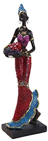 Duiaynke Afrikanische Figur Frauen dekorative Skulpturen Tribal Lady Statue Western Art Geschenk Tischdekoration (blau)