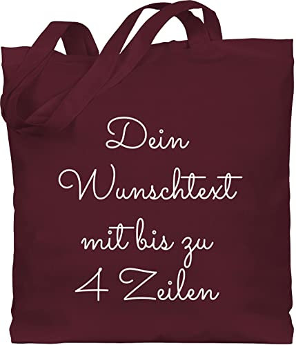 Baumwolltasche - Aufdruck selbst gestalten - Wunschtext I Geschenk personalisiert - Unisize - Bordeauxrot - personalisierte jutetasche stoffbeutel kindergarten 4 zeilen bedrucken beutel