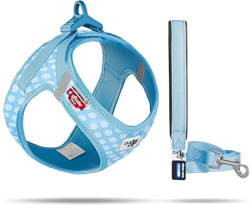 Vest Harness curli Clasp Air-Mesh SkyBlue-Circles S & Leash M