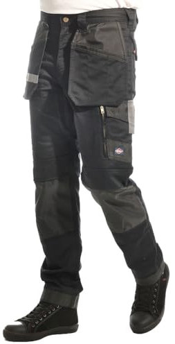 Lee Cooper LCPNT245 Men's Workwear Stretch Cargo Pants, Black, 34W / 31L