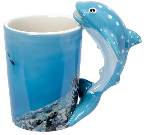 Caribou Living Mug fantaisie en céramique avec poignée de requin bleu 400 ml pour boissons chaudes, café, thé, chocolat chaud