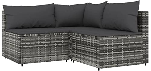 vidaXL 3-TLG. Garten-Lounge-Set mit Kissen Grau Poly Rattan