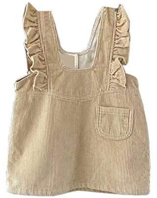 ACMEDE Salopette Bimba con balze, Neonata Jeans Salopette Moda Corduroy Bretella Vestito Outfit Casual Solido Velluto Tuta Gonna con Bretelle e Tasca per Neonate 3-24 Mesi