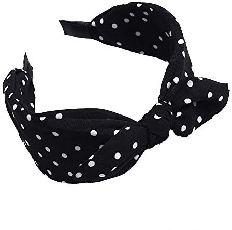 Haarreifen Schleife Breit Haarreifen Vintage Gepunktet Haarband Rockabilly Stirnband Haarschmuck Süß Kopfband für Damen Mädchen (Schwarz)