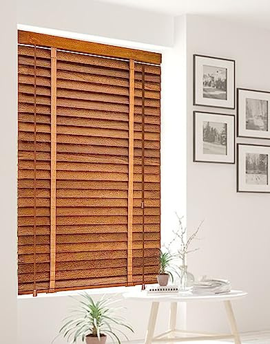 BOTOWI Holz Jalousie Holzjalousie Rollo Holz 60/80/100/120/140cm, Fenster Rollos für Innen, Innenjalousien Jalousien 5cm Lamellen, Gefiltertes Licht Fenster Jalousien Innen,Braun,120Wx180L(cm)