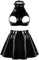 TiaoBug Damen Wetlook Dessous Set Sexy Neckholder Crop Top und Hohe Taille Skater Teller Glocken Rock Lack Leder Optik Gogo Raver Outfit Clubwear Schwarz Ouvert S