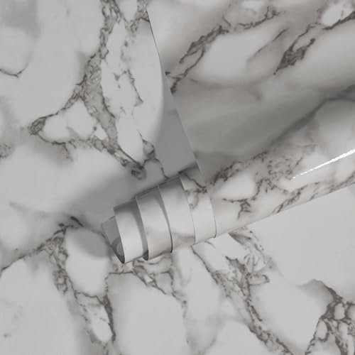 JSEVEM 80CM×6M Breit Weiß Grau Marmor Tapete Selbstklebend Glänzend Marmortapete Möbel Klebefolie Steinoptik Selbstklebende Klebetapete Marmoroptik Vinyl Wasserfest Möbelaufkleber Küche Bad Wandtapete