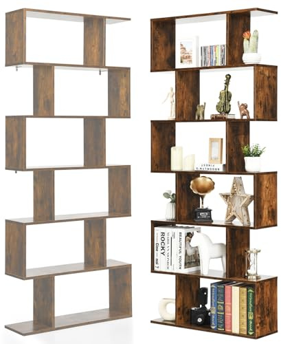 HOMASIS Libreria da Parete a 6 Livelli, Scaffale in Legno, Divisorio Multifunzionale con Design Antiribaltamento, per Ufficio e Salotto, 80 x 23 x 191cm (Marrone)