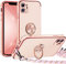 Miss Arts für iPhone 12 Mini Hülle mit Band, Ring Ständer Handykette Handyhülle Frauen Mädchen Dünn Stoßfeste Schutzhülle für iPhone 12 Mini Case Rosa