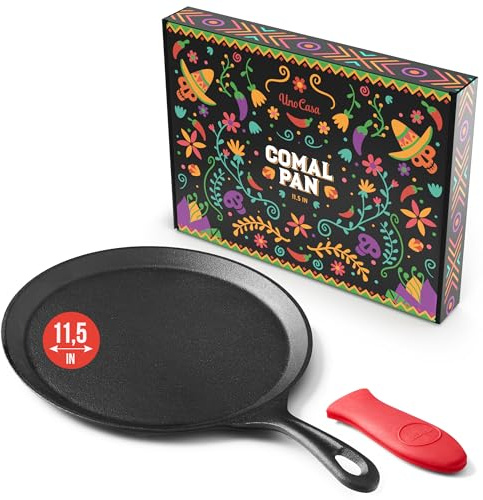 Uno Casa Gusseisen Comal Pfanne 29,1 cm - Bratpfanne für Roti, Tawa/Dosa Pfanne Pataconera, Comales para Tortillas - Gusseisen Pizzablech - Comal Para Tortillas Grande