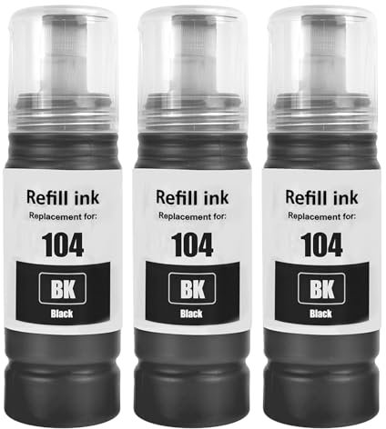 104 Tinte Kompatibel mit epson 104 Tintenpatronen Nachfülltinte für ecotank ET-1810 ET-2810 ET-2820 ET-2870 ET-2814 ET-2815 ET-2825 ET-2826 ET-2830 ET-2840 ET-2862 ET-2870 ET-2876 ET-4800 ET-4810 (3P)