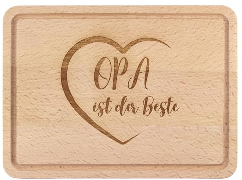 Opa ist der Beste Brettchen - 30x20 cm groß, Frühstücksbrettchen mit Gravur zum Geburtstag - Bester Opi Geschenk aus Holz für Großeltern, Schneidbrett mit Saftrille, Holzbrett